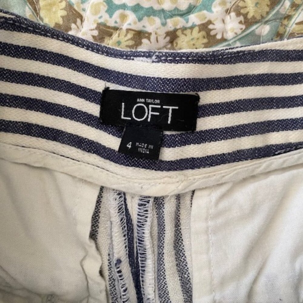 Ann Taylor Loft Wide Leg Gaucho Pants Linen Pin-Striped, size 4 - Picture 2 of 5